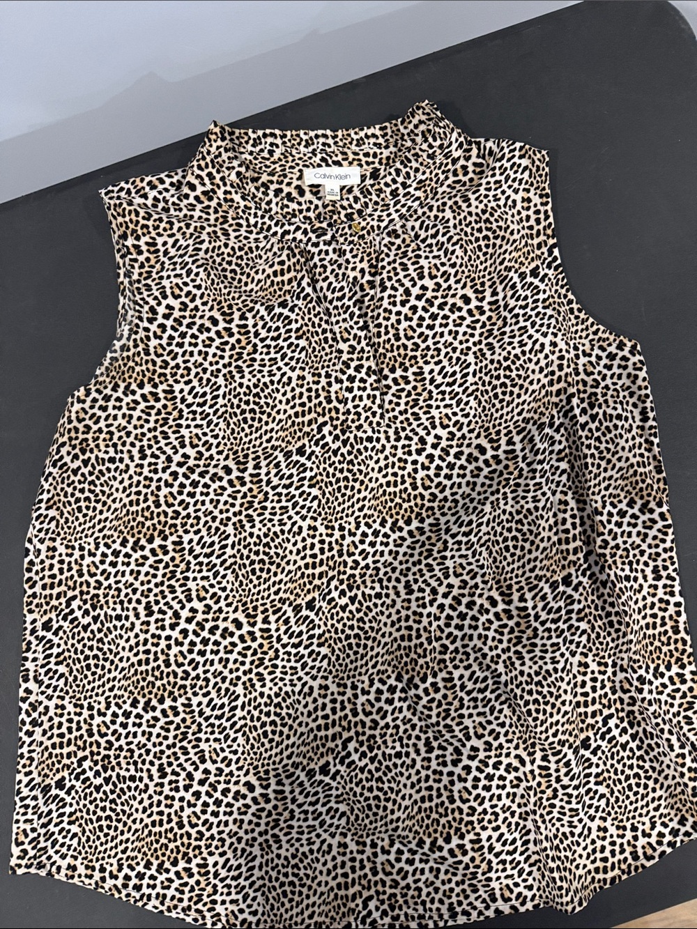 Calvin Klein Sleeveless Leopard Print Camisole in Tan and Black